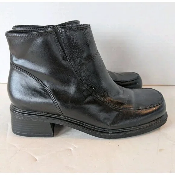 Earth Shoes Marion Leather Ankle Boots Women's Size 7 Chunky Black Zip Shoes - Picture 5 of 16